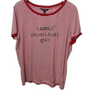 NWT Lauren Ralph Lauren Stripe Graphic Tee Shirt Red White SZ 1X